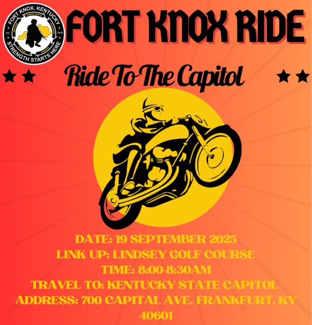 Fort Knox motorcycle safety ride to Kentucky State Capitol Sept. 19
