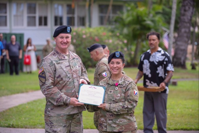 402nd AFSB commander Col. Courtney Sugai relinquishes command to Col. Matthew Amsdell in change of command ceremony