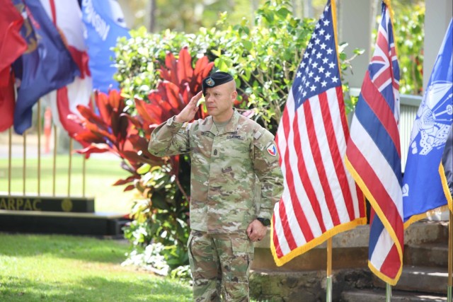 402nd AFSB commander Col. Courtney Sugai relinquishes command to Col. Matthew Amsdell in change of command ceremony