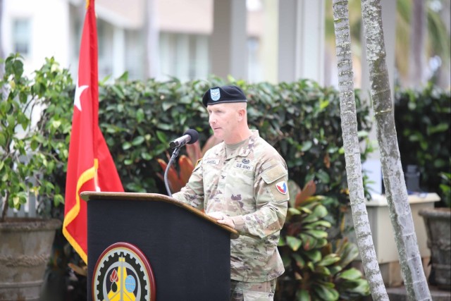 402nd AFSB commander Col. Courtney Sugai relinquishes command to Col. Matthew Amsdell in change of command ceremony