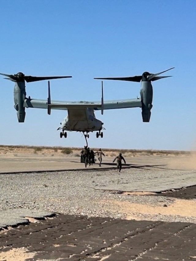 Soldiers from the Airborne Test Force at Yuma Test Center and the Marines from the Marine Operational Test and Evaluation Squadron 1 at Marine Corps Air Station-Yuma recently worked together for a Helicopter Sling Load Training. Sing load...