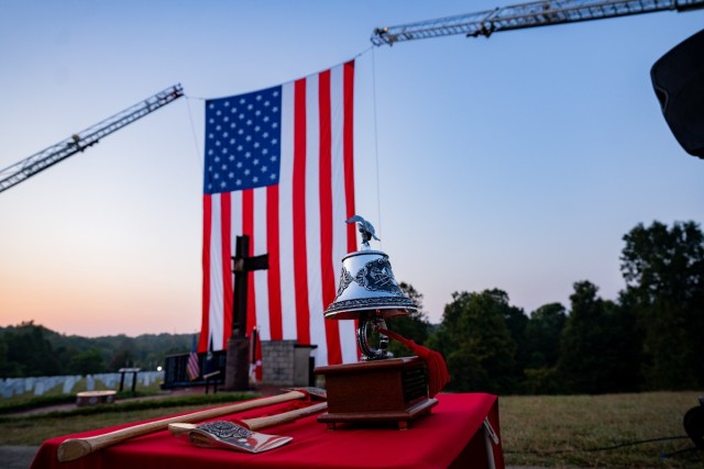 Members of the greater Fort Knox community attend the annual Patriot Day ceremony at Kentucky Veterans Cemetery Central in Radcliff, Kentucky on Sept. 11, 2025.