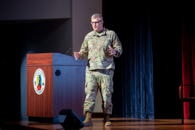 Gen. James E. Rainey, U.S. Army Futures Command, commanding general, delivers a presentation on “The Close Combat Imperative” during the first day of the annual Maneuver Warfighter Conference