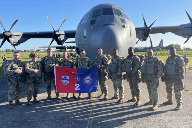 Army Staff Sgt. Darren Greene is with soldiers assigned to the 2nd Brigade Combat Team, 82nd Airborne Division, prior to a D-Day jump in Normandy, France, June 6, 2024.
