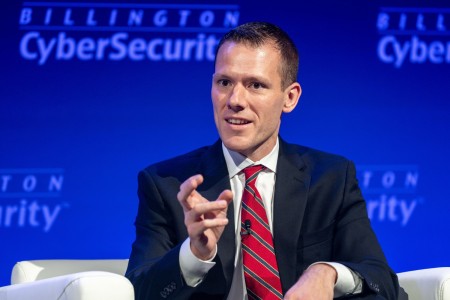 Principal Cyber Advisor for the Department of the Army Brandon Pugh speaks with a panel of public and private sector experts about planning for the future of cyber threats at the 16th Annual Billington CyberSecurity Summit at t...