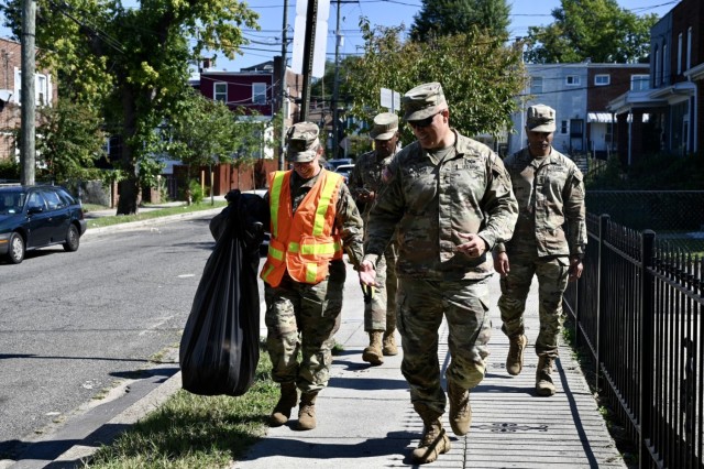 Brig. Gen. Leland D. Blanchard II, interim commanding general of the D.C. National Guard, and members of Task Force Beautification joined Ward 8 residents, volunteers and 8B06 Advisory Neighborhood Commission members for a pop-up community cleanup...