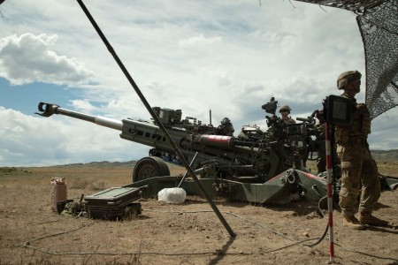 Soldiers assigned to Charlie Battery, 2nd Battalion, 77th Field Artillery Regiment, Division Artillery, 4th Infantry Division, prepare to fire an M777 howitzer during Ivy Sting 1 on Fort Carson, Colo., Sept. 16, 2025. Ivy Sting...