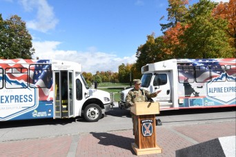 Fort Drum, Lewis County officials, recognize new Alpine Express transit service with ribbon-cutting ceremony