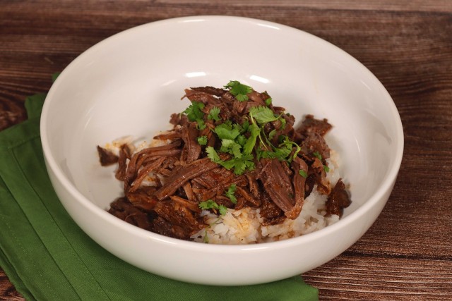A birria-style braised beef and rice is one of many new recipes that food technologists at the Armed Forces Recipe Service at the Army Combat Capabilities Development Command Soldier Center in Natick, Mass., created to bring more diverse options...
