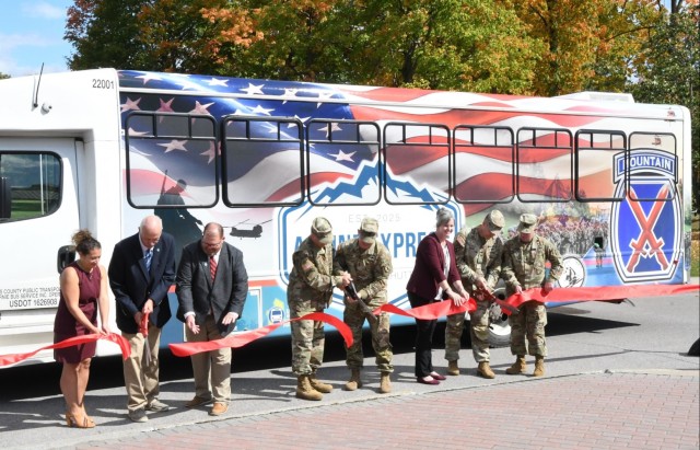 Fort Drum, Lewis County officials, recognize Alpine Express transit service with ribbon-cutting