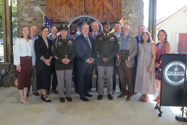 David Leinberger, Chief of Army Community Partnerships, Fort Benning Garrison Commander Col. J.D. Evans Garrison Commander, Fort Benning Garrison Command Sgt. Maj. Martin J. Arguello, members of Fort
