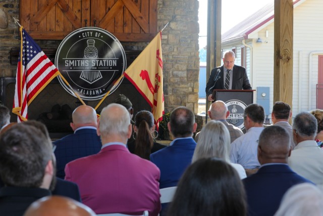 David Leinberger, Chief of Army Community Partnerships, speaks during a recognition ceremony Sept. 24, 2025, in the City of Smiths Station, Alabama. Smiths Station was recognized for its ongoing inter