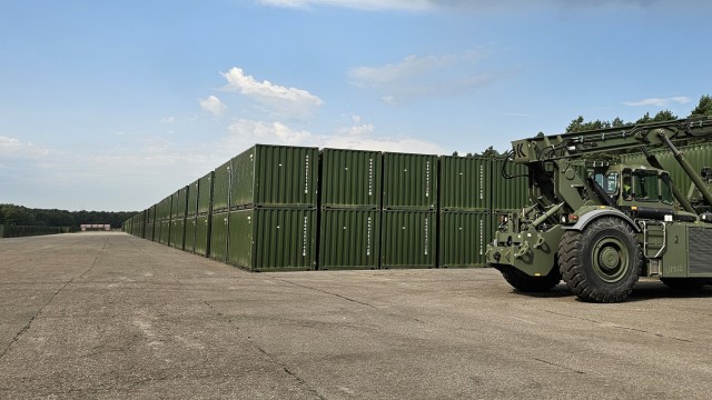 Storage of containers required for bridging operational project located at the APS Site at AFSBn BENELX at Zutendaal, Belgium, Aug. 12, 2025.
