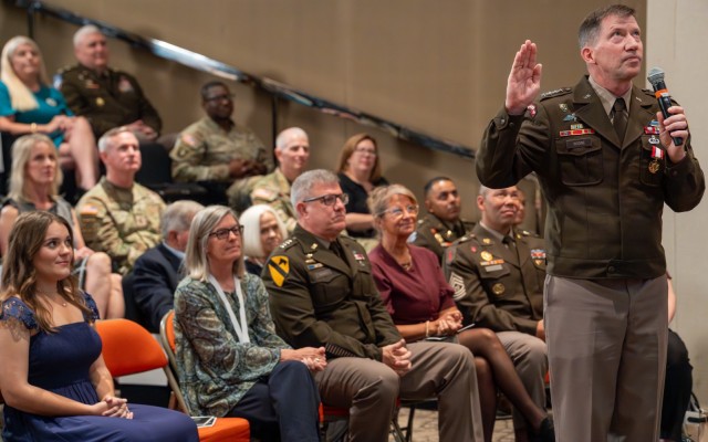 Lt. Gen. (P) David M. Hodne was promoted to the rank of General (4 Stars) prior to his assumption of command of the United States Army, Transformation and Training Command, among family, friends and colleges, Thursday, October 2nd, 2025, Austin,...