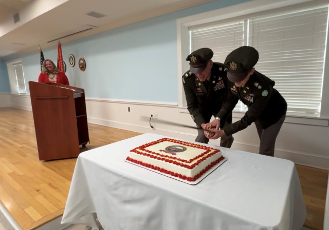 Col. Russell Henry, commander, 596th Transportation Brigade and Lt. Col. Jennifer Dembeck, commander, 832nd Transportation Battalion cut the Military Ocean Terminal Sunny Point 70th Anniversary Cake. The 832nd will be taking over at MOTSU when the...
