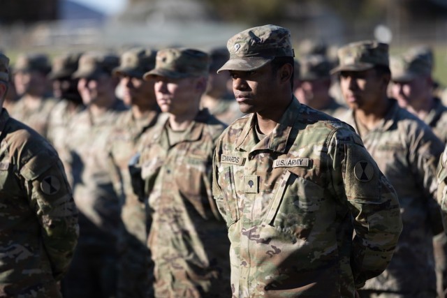 U.S. Soldiers of the 2-3 Infantry Battalion, guard the colors during the opening ceremony of Rising Thunder 2025 at Yakima Training Center, Wash. on Oct. 27, 2025. Rising Thunder is designed to enhance interoperability and combat readiness between...