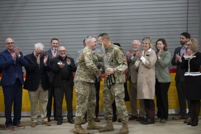 Fort Worth District Commander COL Calvin Kroeger joined Red River Army Depot Commander COL Denis Fajardo at a ribbon cutting ceremony for two updated military vehicle maintenance facilities.