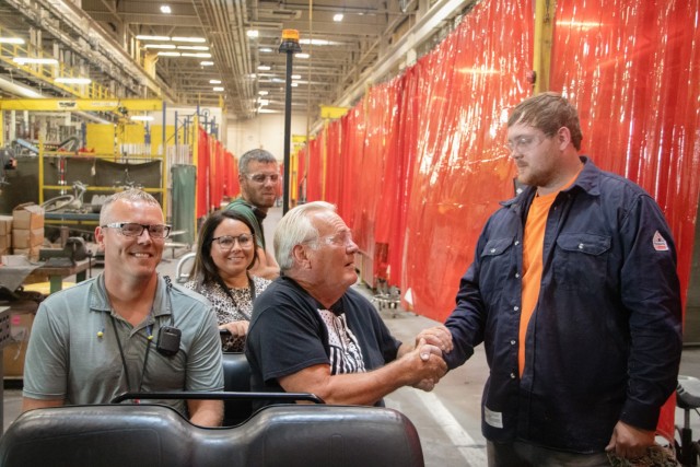 Cliff Voss, alongside his sons Clint and Lucas, and Briana Voss tour the Rock Island Arsenal-Joint Manufacturing and Technology Center and stop to visit with Hunter Nelson, Cliff&#39;s grandson. This visit highlights the modernization efforts at...