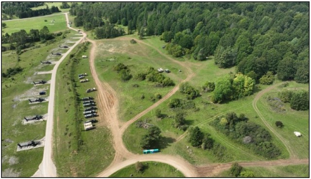 Figure 1. Vulnerable Aviation Task Force TAA with aircraft concentrated on a single flightline and HEMTT fuelers arranged in motor pool formation.