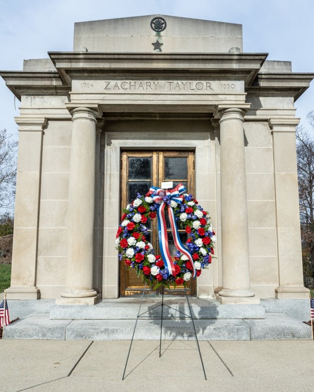 Fort Knox Soldiers and individuals from the Louisville community attend the annual President Zachary Taylor wreath-laying ceremony in Louisville, Kentucky, Nov. 24, 2025.