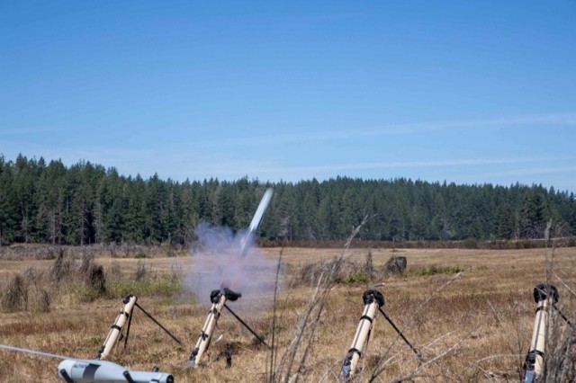 U.S. Army Soldiers set up and employ the Anduril Altius 600 Launched Effe in support of a Launched Effects Short-Range Special User Demonstration (LE SR SUD) at Joint Base Lewis-McChord, Washington, August 21, 2025. The launched effects are...