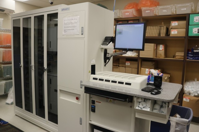 ScriptPro, located in the Kirk U.S. Army Health Clinic pharmacy, provides highly accurate robotic prescription dispensing. It was installed in the pharmacy in 2020.