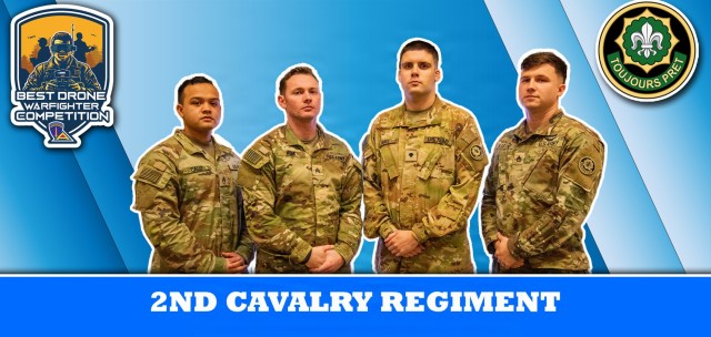 The U.S. Army Europe and Africa Best Drone Warfighter Competition features Staff Sgt. Angel Caliz, Sgt. Tobias Kohl, Spc. Jonah Burks and Staff Sgt. Dalton Kastner from the 2nd Cavalry Regiment. Teams from the U.S., Spain and Italy will compete in the competition from Dec. 8-10, 2025 in the Grafenwoehr Training Area, Germany. The competition assesses unmanned aerial systems operator capabilities from the U.S., Spain and Italy, and reinforces the U.S. Army's commitment to innovation and readiness, and builds esprit des corps and camaraderie. U.S. Army graphic by Sgt. Collin Mackall)