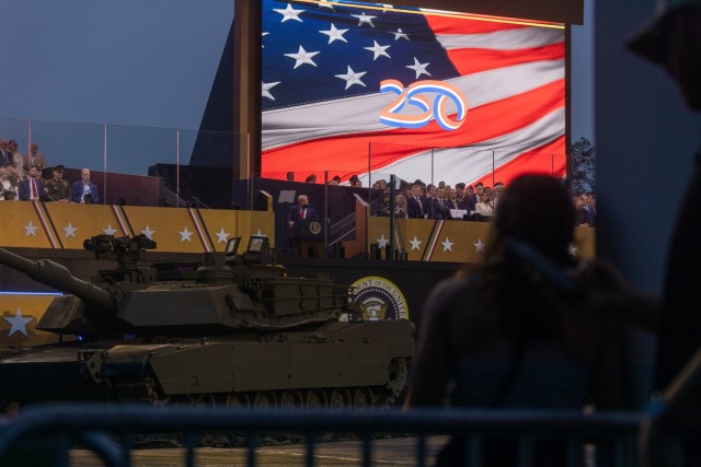 President of the United States, Donald J. Trump, speaks during the Army 250 parade in Washington, D.C., on June 14, 2025. During the day, the Army presented a full, interactive display on the National Mall, transitioning to a parade showcasing the...