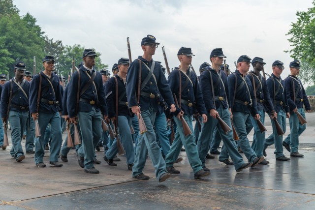 U.S Army Soldiers representing the Civil War Era of our nation's history from the 4th Infantry Division, based out of Fort Carson, Colorado, prepare to participate in the 250th Army Birthday Parade in Washington, D.C., June 14, 2025.  The...