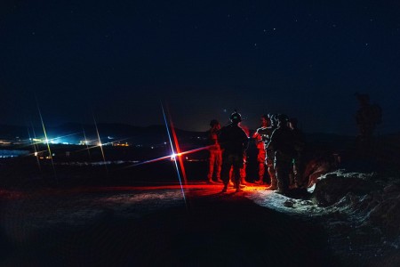 U.S. Soldiers with the 54th Brigade Engineer Battalion, 173rd Airborne Brigade, conduct a safety brief before breach training at Ben Ghilouf Training Area during Exercise African Lion 2025 in Tunisia, April 25, 2025.