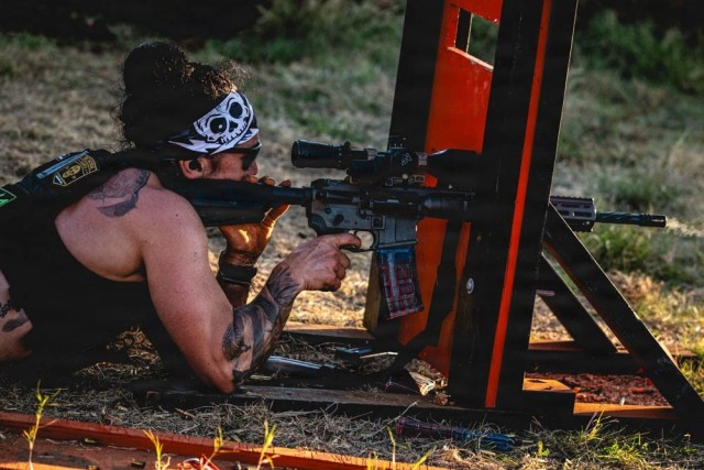 Lt. Col. Lauren Sharpless competes in The Tactical Games National Championship 2025 at the Reveille Peak Ranch in Burnet, TX from November 14-16. Photo courtesy of The Tactical Games.