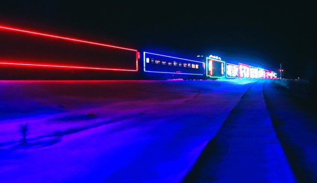 The 2025 Canadian Pacific Holiday Train rolls through Fort McCoy, Wis., on Dec. 11, 2025, on its way from Tomah to Sparta, Wis. The 2025 CPKC Holiday Train toured Canada and the U.S. Nov. 19 through Dec. 21, 2025, raising money, food and awareness...