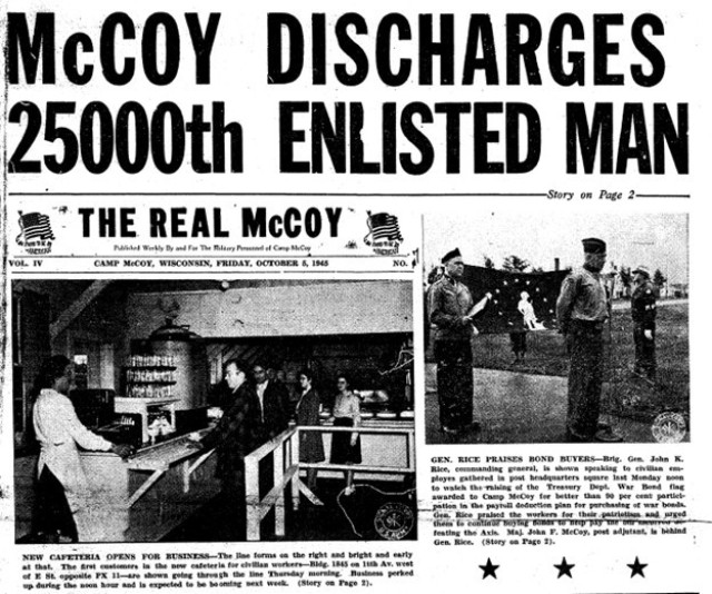 This is a news clip from the Oct. 5, 1945, edition of The Real McCoy newspaper at Fort McCoy, Wis. Throughout its history, beginning in 1909, Fort McCoy, and as Camp McCoy before that, has been a home for all types of Total Force training for all...