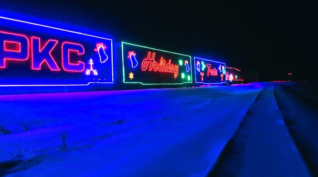 The 2025 Canadian Pacific Holiday Train rolls through Fort McCoy, Wis., on Dec. 11, 2025, on its way from Tomah to Sparta, Wis. The 2025 CPKC Holiday Train toured Canada and the U.S. Nov. 19 through Dec. 21, 2025, raising money, food and awareness...