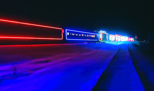 The 2025 Canadian Pacific Holiday Train rolls through Fort McCoy, Wis., on Dec. 11, 2025, on its way from Tomah to Sparta, Wis. The 2025 CPKC Holiday Train toured Canada and the U.S. Nov. 19 through Dec. 21, 2025, raising money, food and awareness...