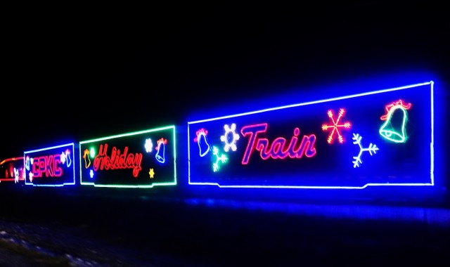 The 2025 Canadian Pacific Holiday Train rolls through Fort McCoy, Wis., on Dec. 11, 2025, on its way from Tomah to Sparta, Wis. The 2025 CPKC Holiday Train toured Canada and the U.S. Nov. 19 through Dec. 21, 2025, raising money, food and awareness...