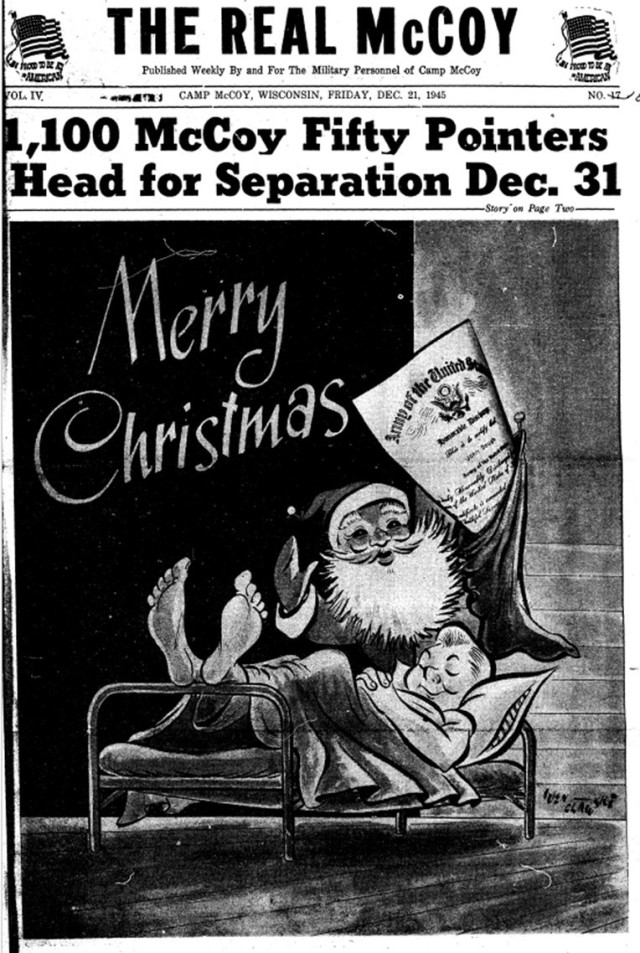This is a news clip from the Dec. 21, 1945, edition of The Real McCoy newspaper at Fort McCoy, Wis. Throughout its history, beginning in 1909, Fort McCoy, and as Camp McCoy before that, has been a home for all types of Total Force training for all...