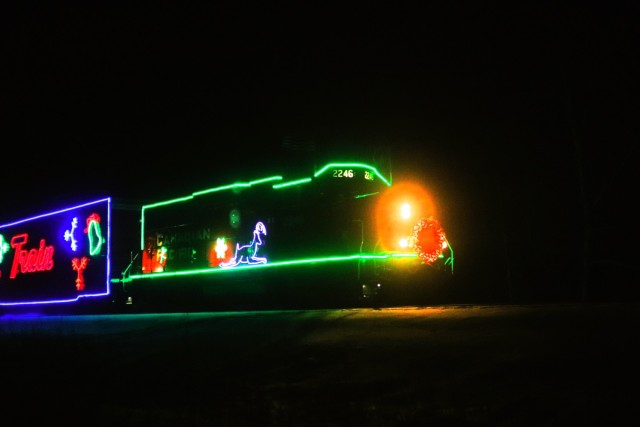 The 2025 Canadian Pacific Holiday Train rolls through Fort McCoy, Wis., on Dec. 11, 2025, on its way from Tomah to Sparta, Wis. The 2025 CPKC Holiday Train toured Canada and the U.S. Nov. 19 through Dec. 21, 2025, raising money, food and awareness...