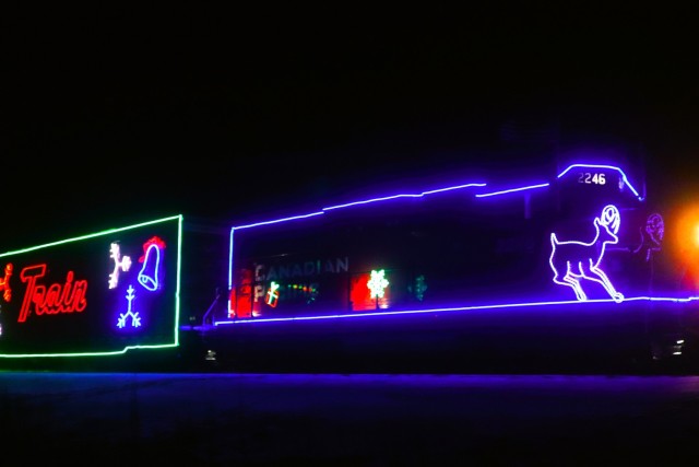 The 2025 Canadian Pacific Holiday Train rolls through Fort McCoy, Wis., on Dec. 11, 2025, on its way from Tomah to Sparta, Wis. The 2025 CPKC Holiday Train toured Canada and the U.S. Nov. 19 through Dec. 21, 2025, raising money, food and awareness...