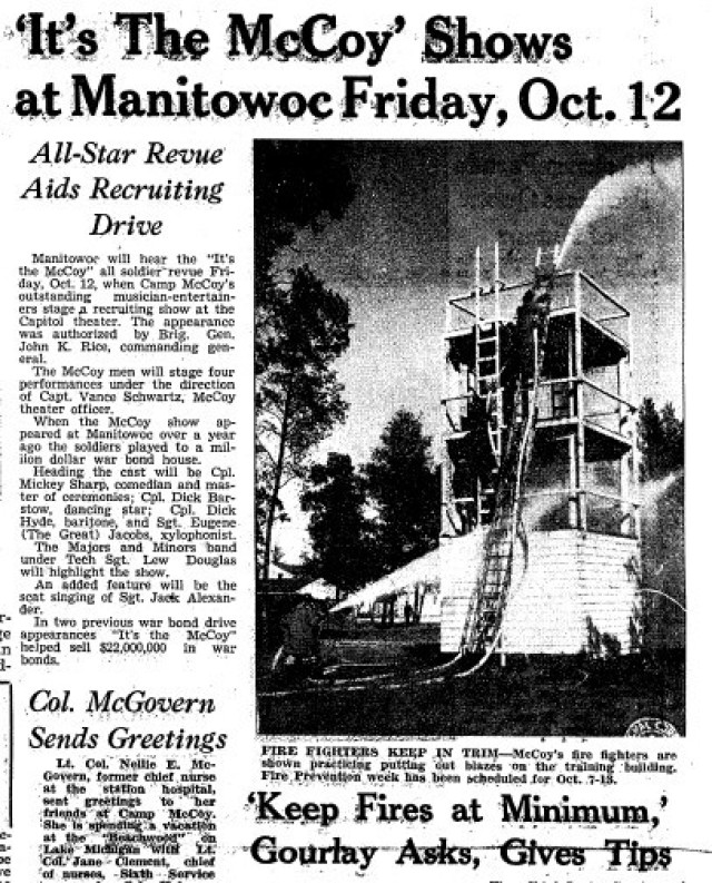 This is a news clip from the Oct. 5, 1945, edition of The Real McCoy newspaper at Fort McCoy, Wis. Throughout its history, beginning in 1909, Fort McCoy, and as Camp McCoy before that, has been a home for all types of Total Force training for all...