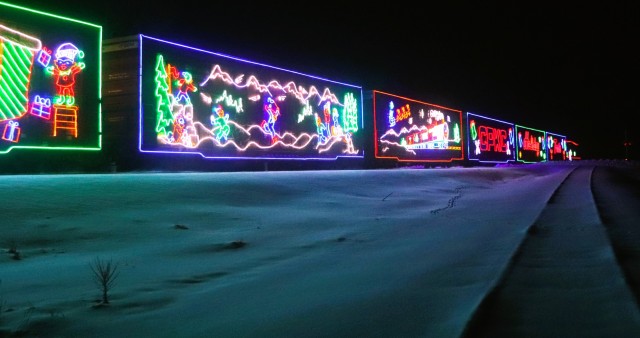 The 2025 Canadian Pacific Holiday Train rolls through Fort McCoy, Wis., on Dec. 11, 2025, on its way from Tomah to Sparta, Wis. The 2025 CPKC Holiday Train toured Canada and the U.S. Nov. 19 through Dec. 21, 2025, raising money, food and awareness...