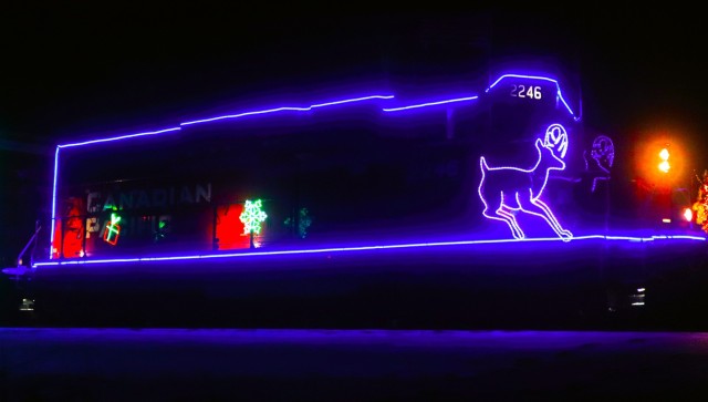 The 2025 Canadian Pacific Holiday Train rolls through Fort McCoy, Wis., on Dec. 11, 2025, on its way from Tomah to Sparta, Wis. The 2025 CPKC Holiday Train toured Canada and the U.S. Nov. 19 through Dec. 21, 2025, raising money, food and awareness...