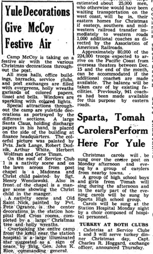 This is a news clip from the Dec. 21, 1945, edition of The Real McCoy newspaper at Fort McCoy, Wis. Throughout its history, beginning in 1909, Fort McCoy, and as Camp McCoy before that, has been a home for all types of Total Force training for all...