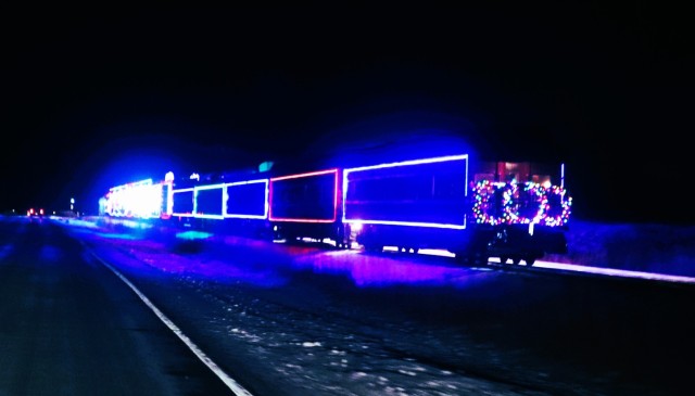 The 2025 Canadian Pacific Holiday Train rolls through Fort McCoy, Wis., on Dec. 11, 2025, on its way from Tomah to Sparta, Wis. The 2025 CPKC Holiday Train toured Canada and the U.S. Nov. 19 through Dec. 21, 2025, raising money, food and awareness...