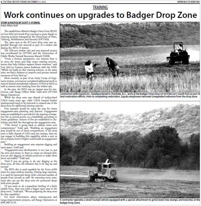 This is a news clip from the Dec. 11, 2015, edition of The Real McCoy newspaper at Fort McCoy, Wis. Throughout its history, beginning in 1909, Fort McCoy, and as Camp McCoy before that, has been a home for all types of Total Force training for all...