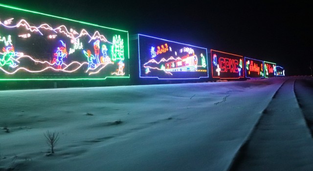 The 2025 Canadian Pacific Holiday Train rolls through Fort McCoy, Wis., on Dec. 11, 2025, on its way from Tomah to Sparta, Wis. The 2025 CPKC Holiday Train toured Canada and the U.S. Nov. 19 through Dec. 21, 2025, raising money, food and awareness...