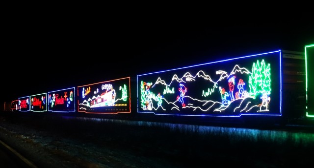 The 2025 Canadian Pacific Holiday Train rolls through Fort McCoy, Wis., on Dec. 11, 2025, on its way from Tomah to Sparta, Wis. The 2025 CPKC Holiday Train toured Canada and the U.S. Nov. 19 through Dec. 21, 2025, raising money, food and awareness...