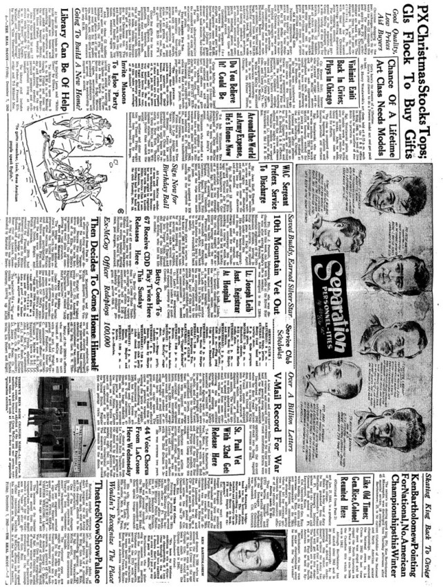 This is a news clip from the Dec. 7, 1945, edition of The Real McCoy newspaper at Fort McCoy, Wis. Throughout its history, beginning in 1909, Fort McCoy, and as Camp McCoy before that, has been a home for all types of Total Force training for all...