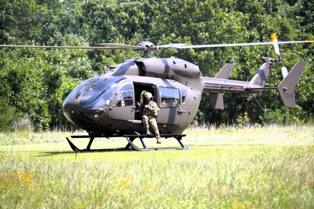 Aviation Soldiers with the Iowa National Guard operate a UH-72A Lakota helicopter July 14, 2025, on South Post at Fort McCoy, Wis. According to a fact sheet about the UH-72A, the airframe “provides a flexible response to homeland security...