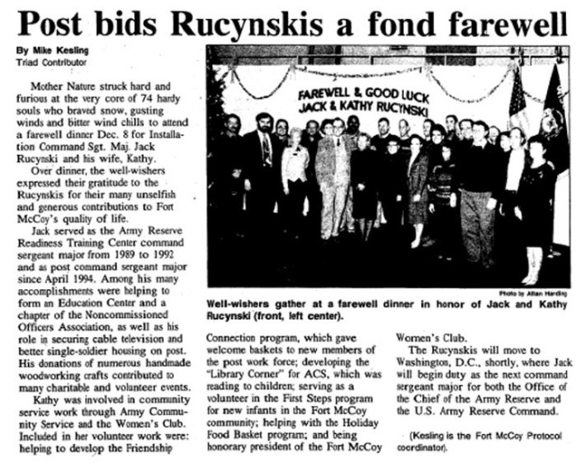This is a news clip from the Dec. 22, 1995, edition of The Triad newspaper at Fort McCoy, Wis. Throughout its history, beginning in 1909, Fort McCoy, and as Camp McCoy before that, has been a home for all types of Total Force training for all the...